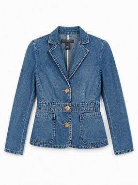 Banana Republic Denim Blazer Jacket Women’s Size 0 Button Front Peplum Style